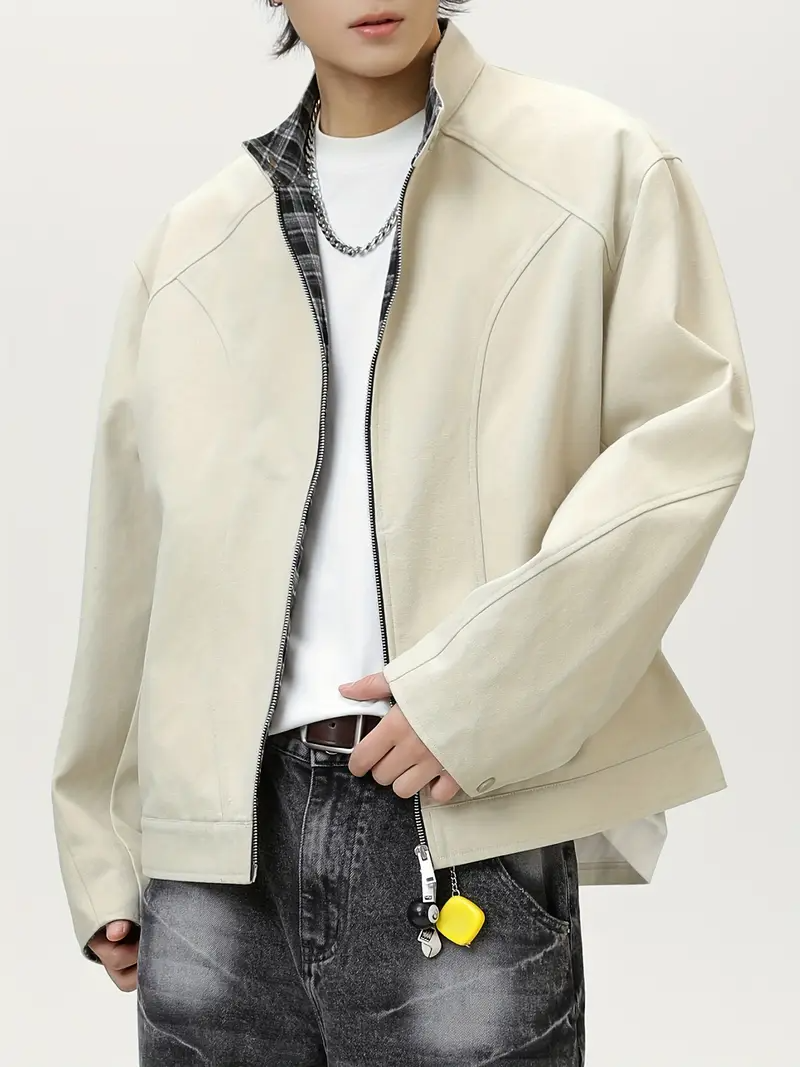 Men's Collared Jacket with Front Zipper