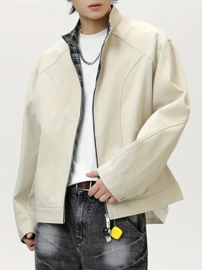 Men's Collared Jacket with Front Zipper