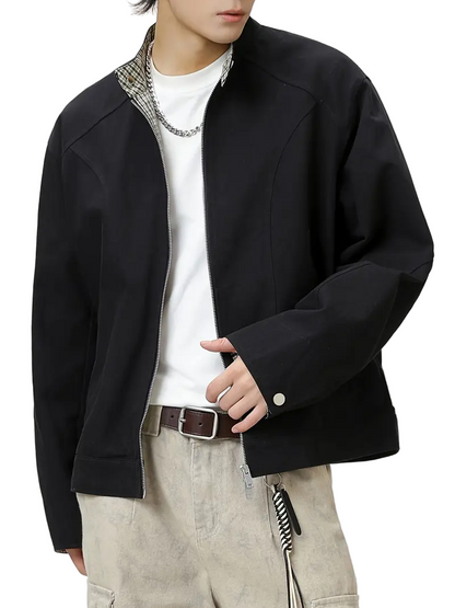 Men's Collared Jacket with Front Zipper