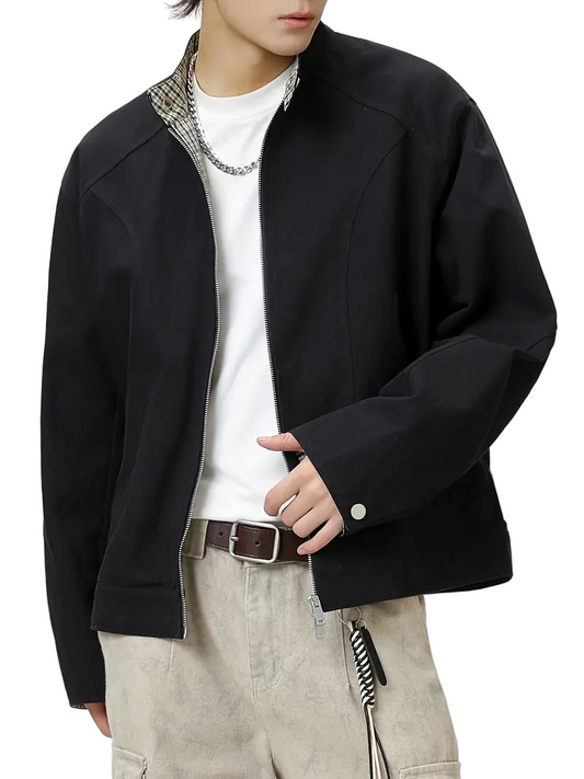 Men's Collared Jacket with Front Zipper