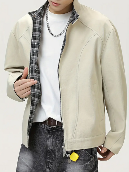 Men's Collared Jacket with Front Zipper