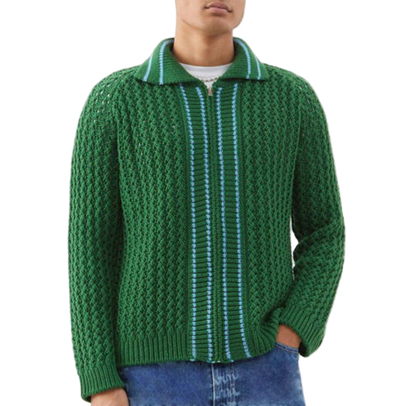 Men's Wide Collar Zip-Front Cardigan