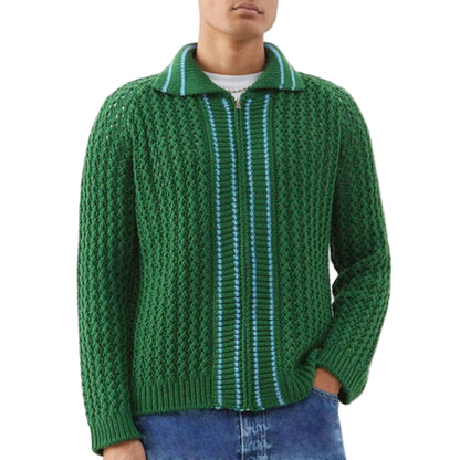 Men's Wide Collar Zip-Front Cardigan