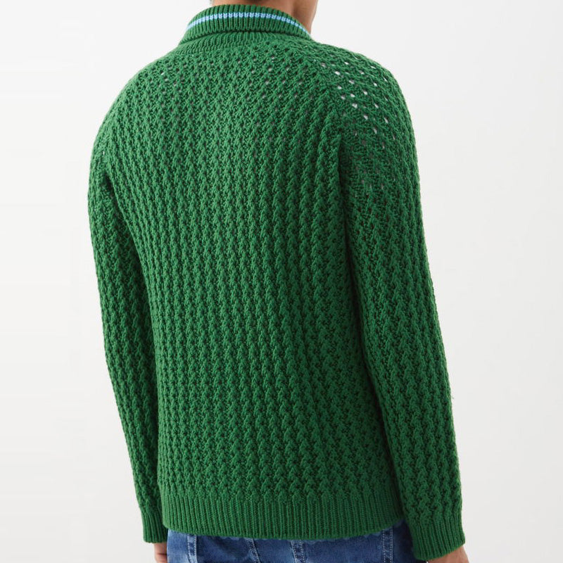 Men's Wide Collar Zip-Front Cardigan