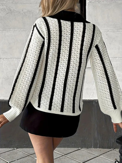 Women's Black and White Knit Cardigan
