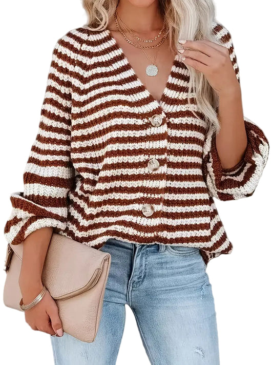 Women's Button-Down Striped Cardigan