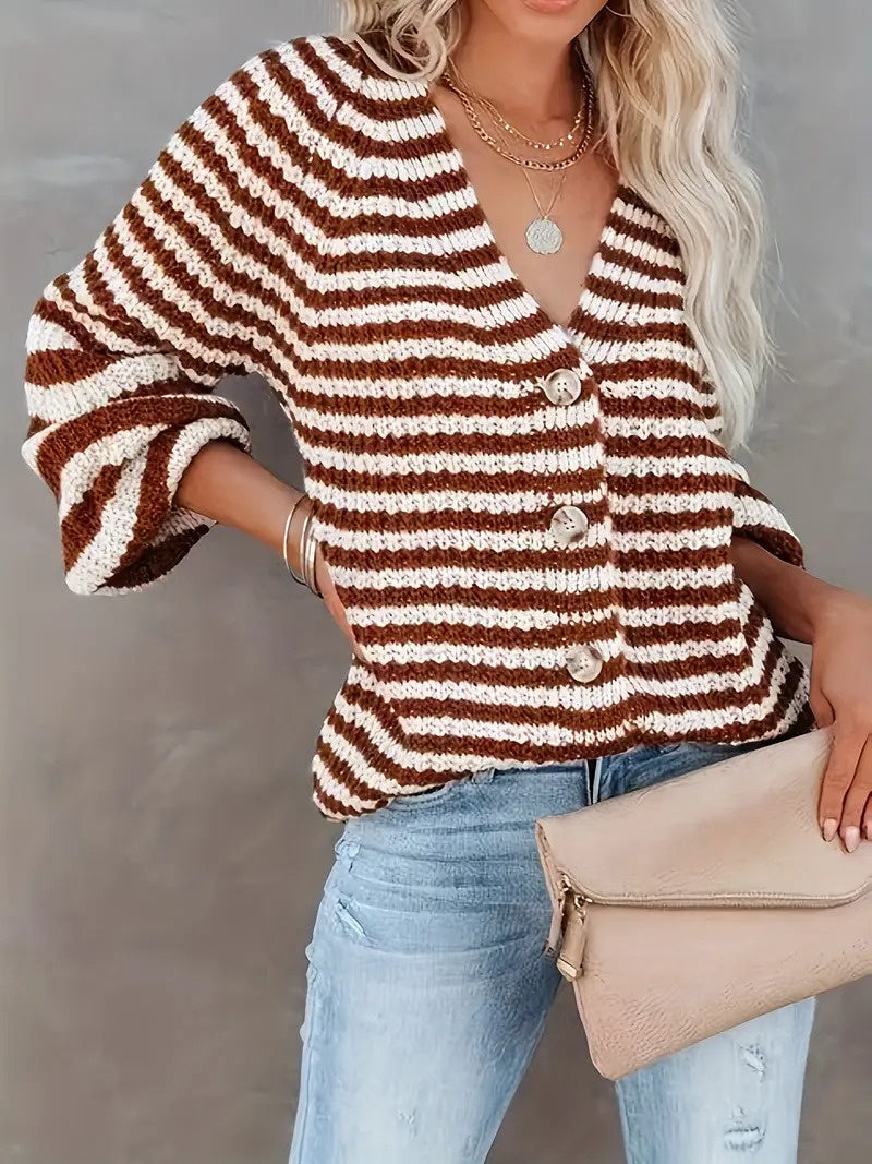 Women's Button-Down Striped Cardigan