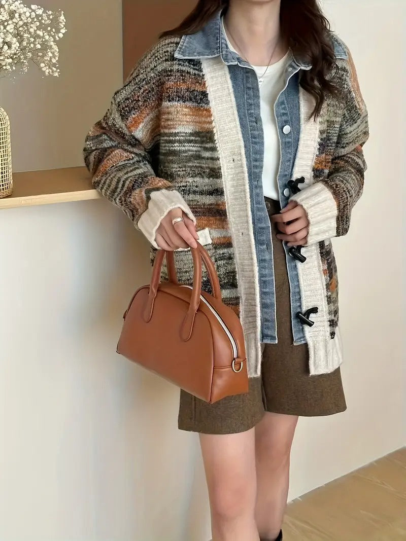 Women's Multicolor Knit Cardigan with White Buttons