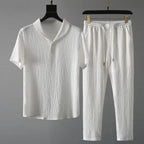 Men's Short Set with V-Neck and Drawstring Trousers