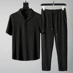 Men's Short Set with V-Neck and Drawstring Trousers