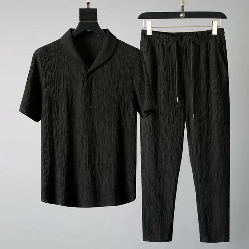 Men's Short Set with V-Neck and Drawstring Trousers