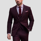 Men's 3-Piece Suit with Notch Lapel Jacket Buttoned Waistcoat and Straight-Leg Trousers