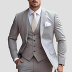Men's 3-Piece Suit with Notch Lapel Jacket Buttoned Waistcoat and Straight-Leg Trousers
