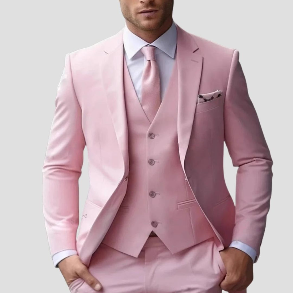 Men's 3-Piece Suit with Notch Lapel Jacket Buttoned Waistcoat and Straight-Leg Trousers