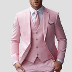 Men's 3-Piece Suit with Notch Lapel Jacket Buttoned Waistcoat and Straight-Leg Trousers