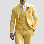 Men's 3-Piece Suit with Notch Lapel Jacket Buttoned Waistcoat and Straight-Leg Trousers