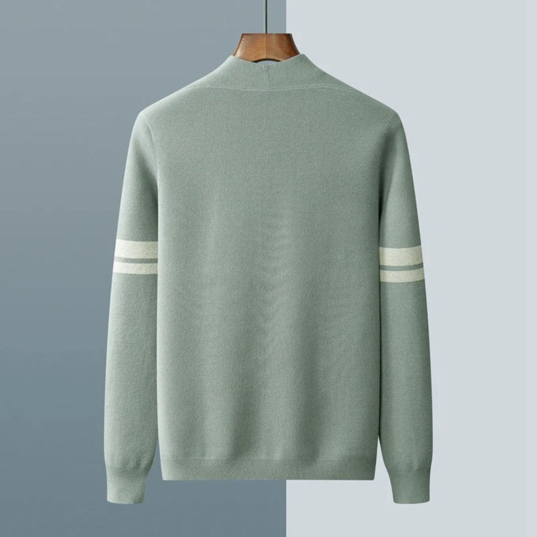 Men's Button Front Cardigan with Contrast Sleeve Stripes and Patch Pockets