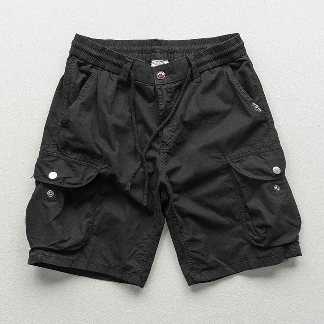 Men's Cargo Shorts with Elasticated Waistband and Drawstring and Dual Flap Side Pockets