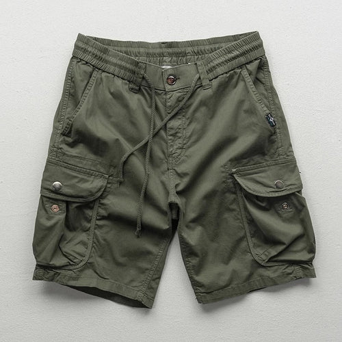 Men's Cargo Shorts with Elasticated Waistband and Drawstring and Dual Flap Side Pockets