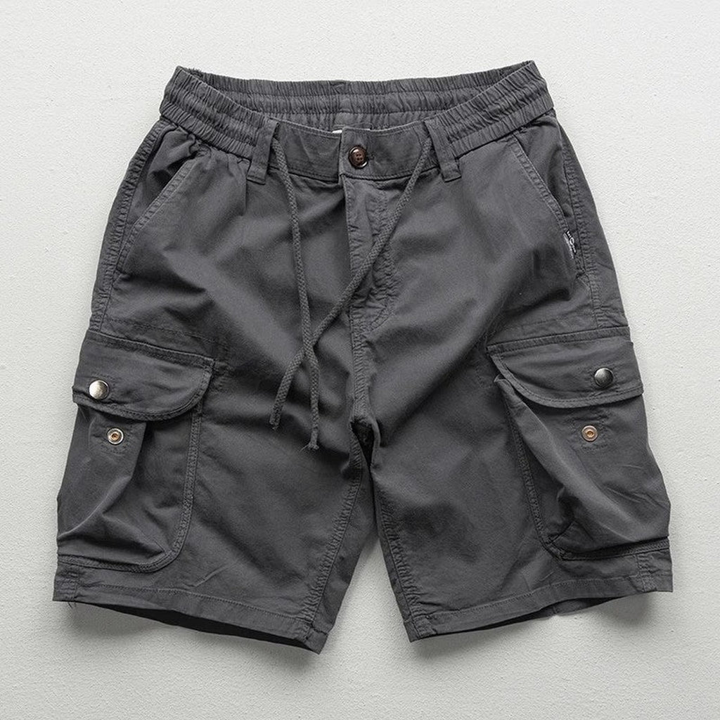 Men's Cargo Shorts with Elasticated Waistband and Drawstring and Dual Flap Side Pockets