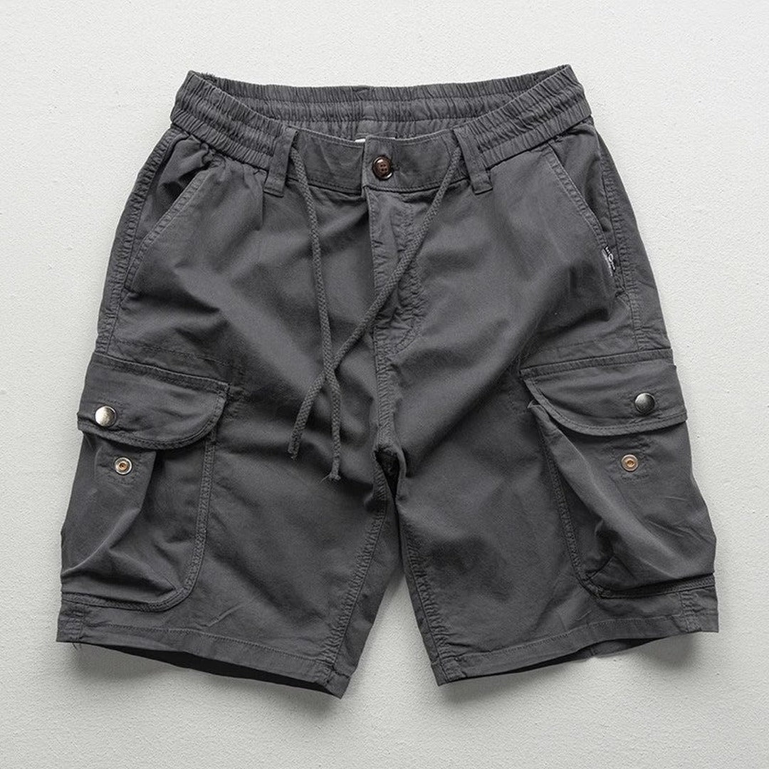 Men's Cargo Shorts with Elasticated Waistband and Drawstring and Dual Flap Side Pockets