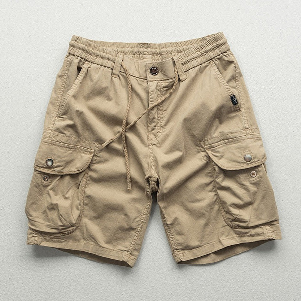 Men's Cargo Shorts with Elasticated Waistband and Drawstring and Dual Flap Side Pockets