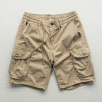 Men's Cargo Shorts with Elasticated Waistband and Drawstring and Dual Flap Side Pockets