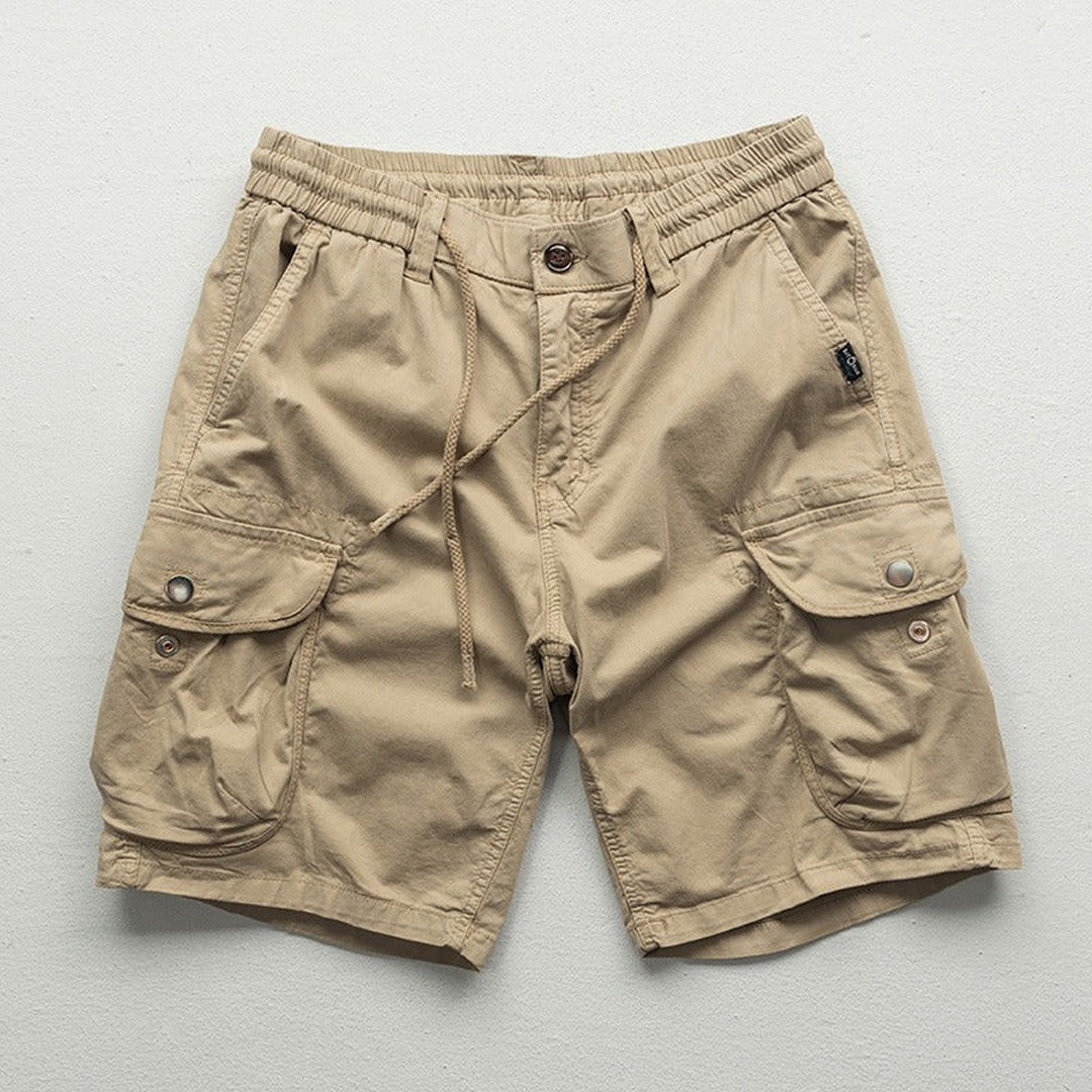 Men's Cargo Shorts with Elasticated Waistband and Drawstring and Dual Flap Side Pockets