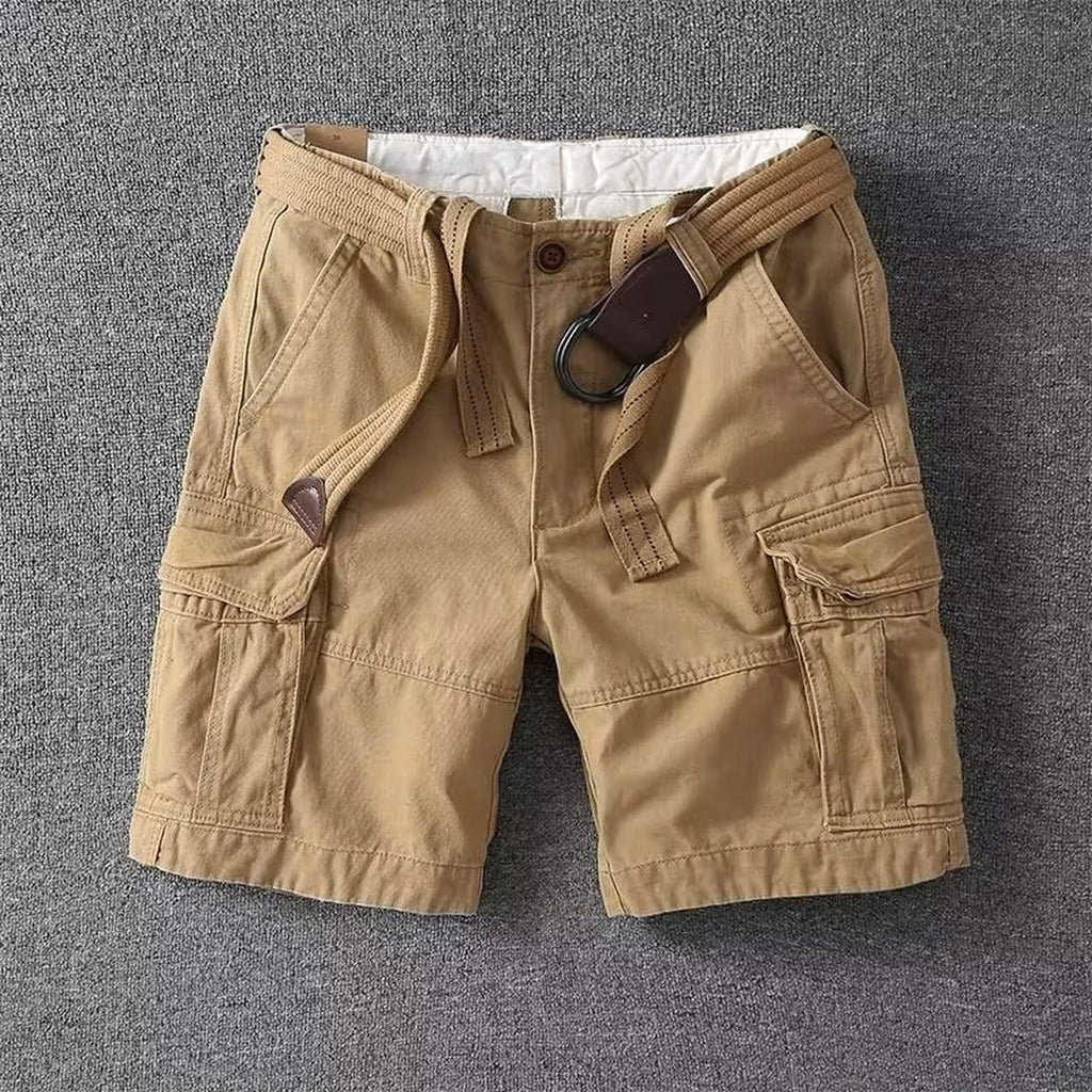Men's Cargo Shorts with Flap Side Pockets and Button Fly Closure