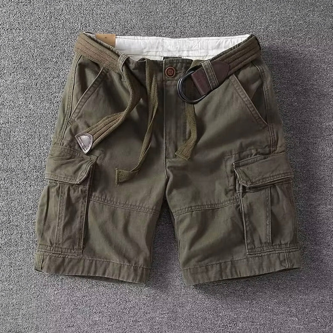 Men's Cargo Shorts with Flap Side Pockets and Button Fly Closure