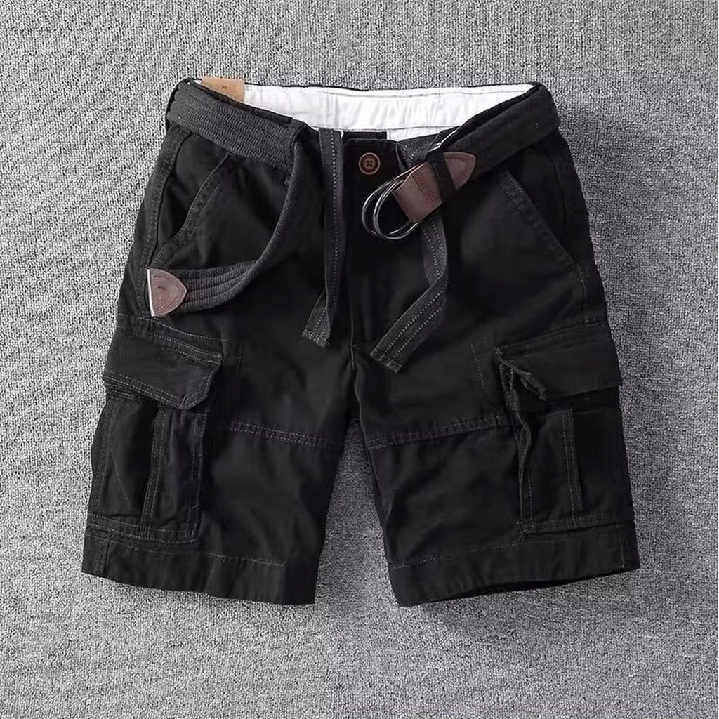 Men's Cargo Shorts with Flap Side Pockets and Button Fly Closure