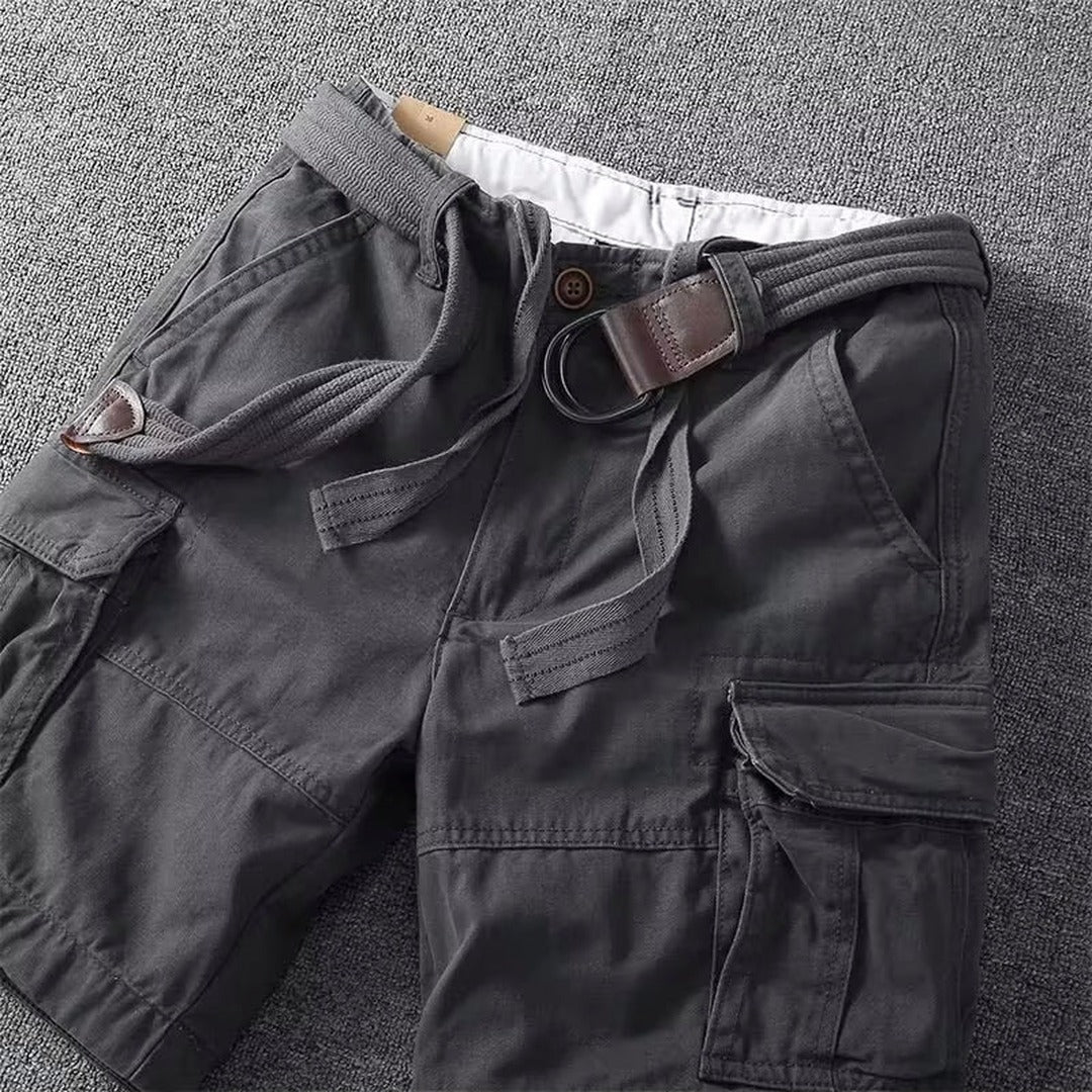 Men's Cargo Shorts with Flap Side Pockets and Button Fly Closure