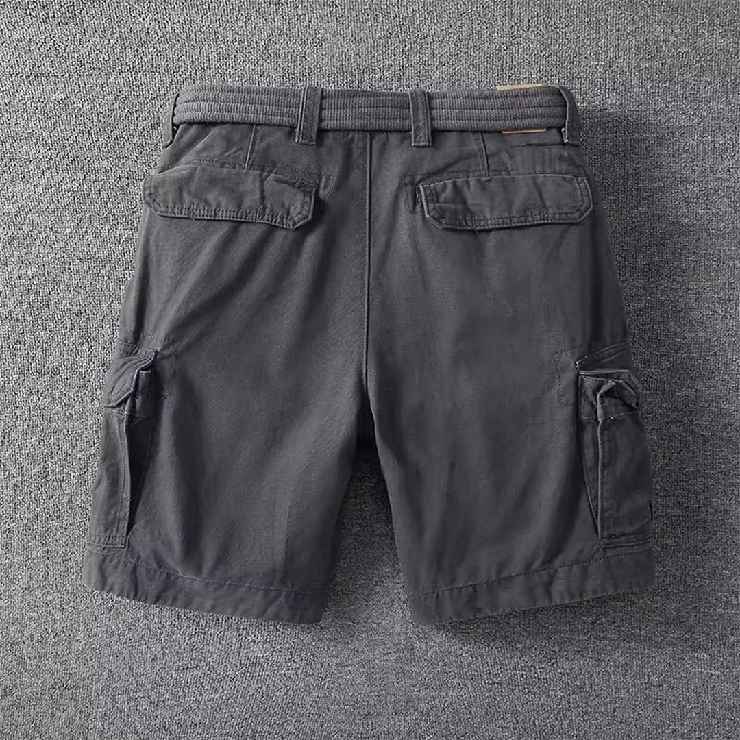 Men's Cargo Shorts with Flap Side Pockets and Button Fly Closure