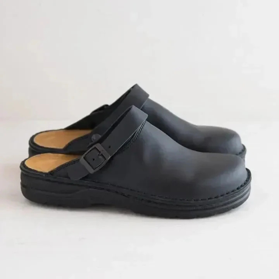 Men's Closed-Toe Clog with Side Buckle Strap and Open Back