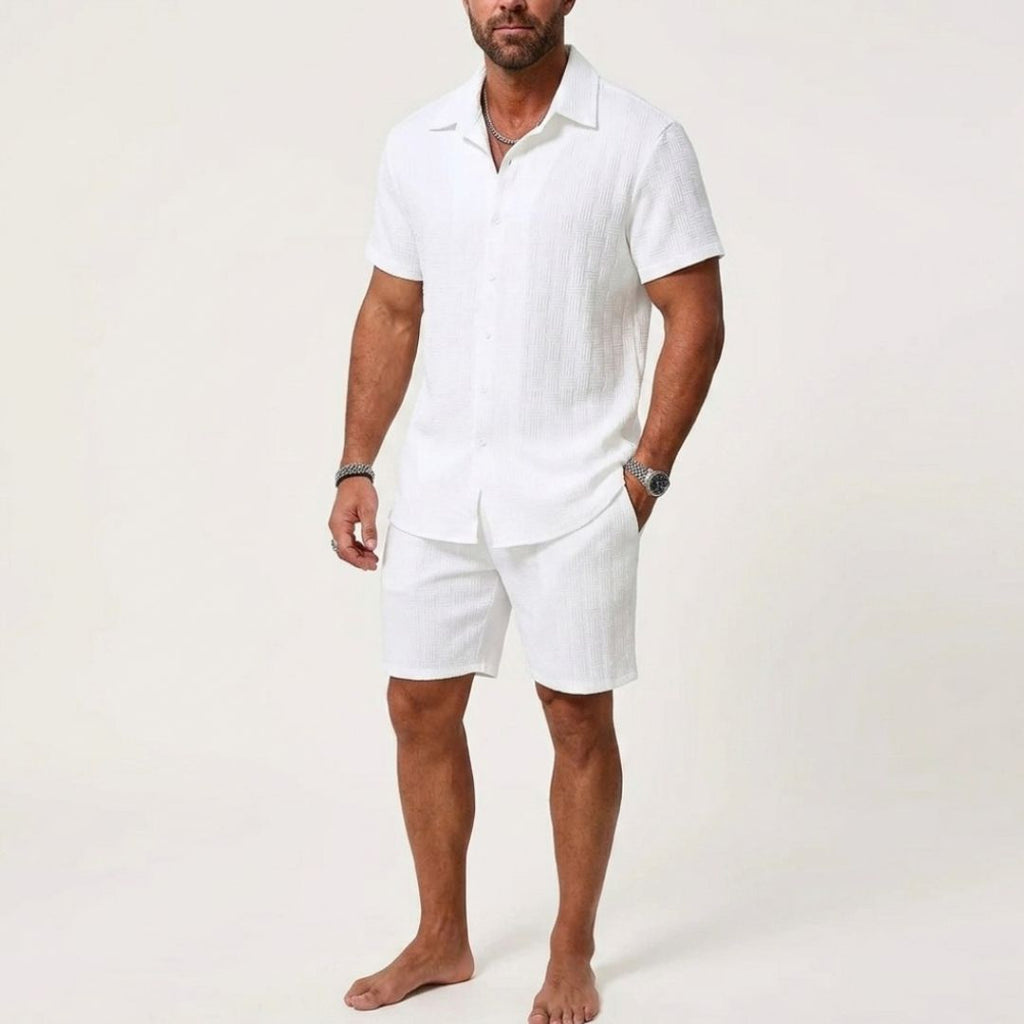 Men's Co-Ord Short Set with Button-Up Shirt