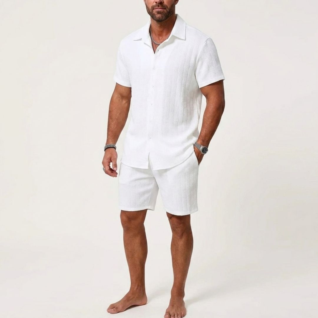 Men's Co-Ord Short Set with Button-Up Shirt
