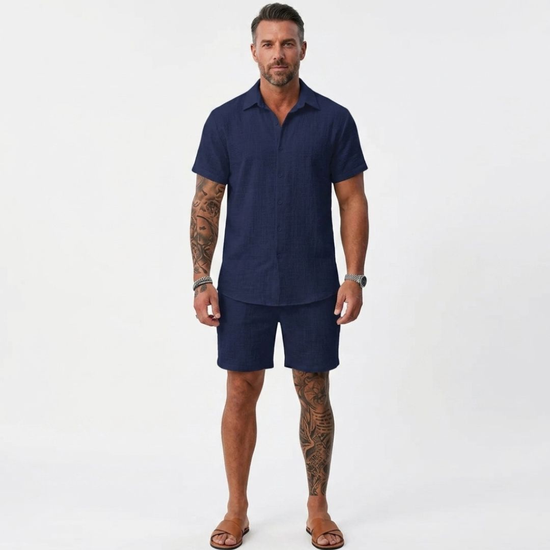 Men's Co-Ord Short Set with Button-Up Shirt