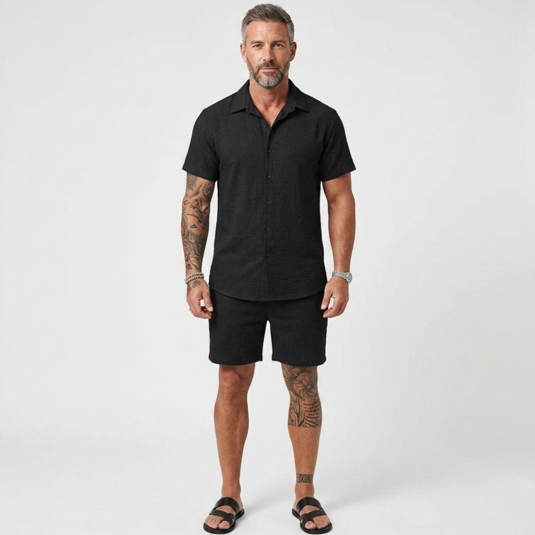 Men's Co-Ord Short Set with Button-Up Shirt