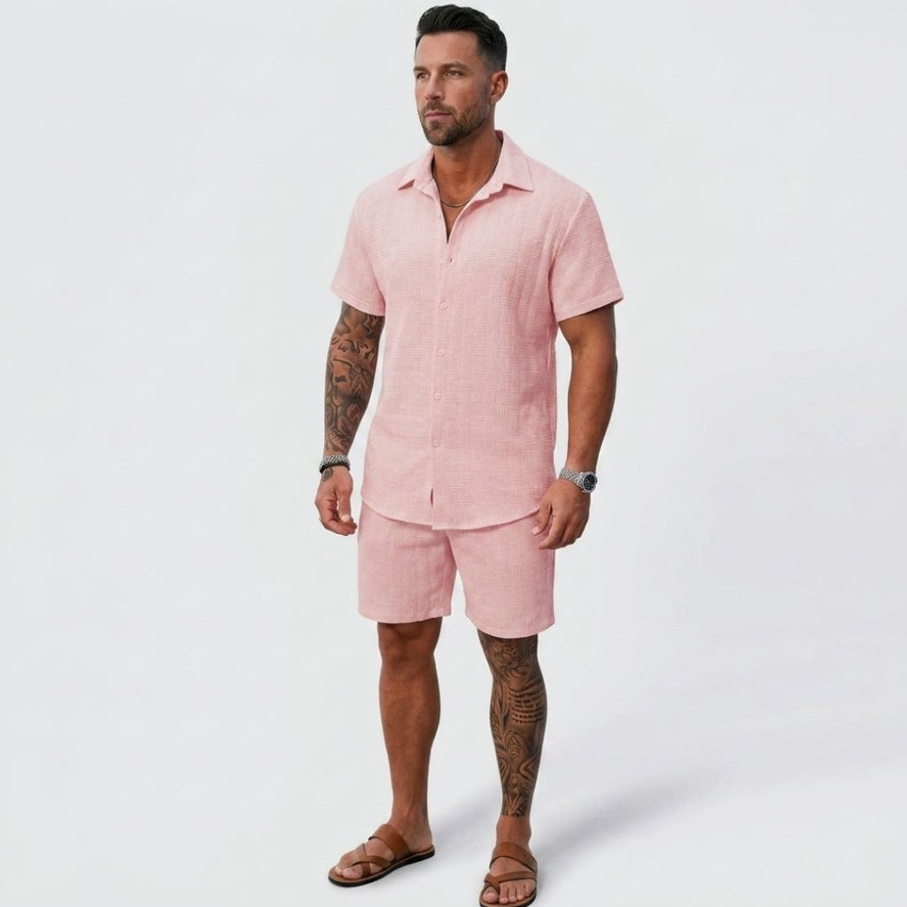 Men's Co-Ord Short Set with Button-Up Shirt