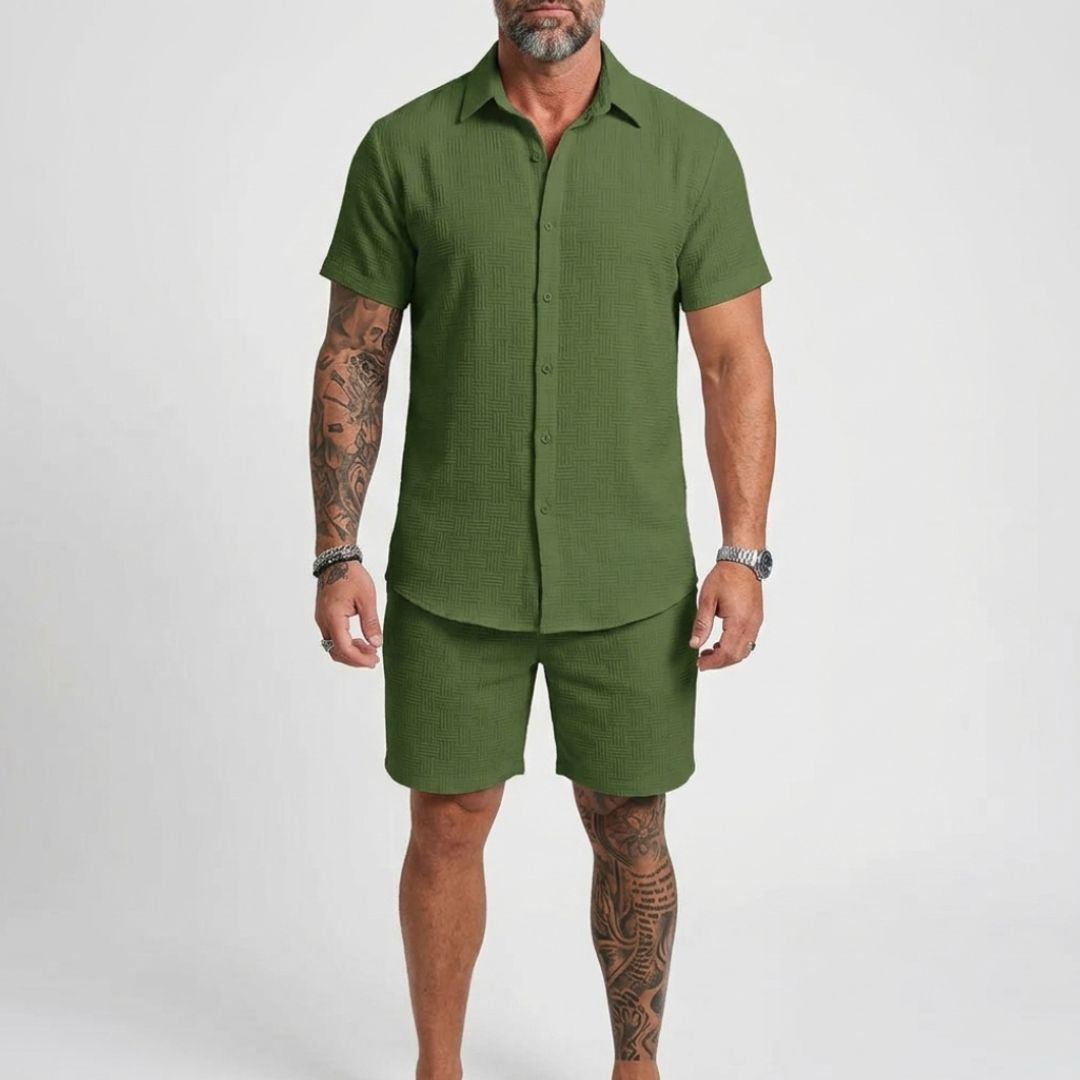Men's Co-Ord Short Set with Button-Up Shirt