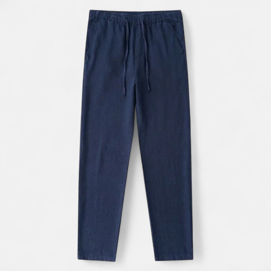 Men's Drawstring Straight-Leg Trousers with Elastic Waistband and Side Pockets