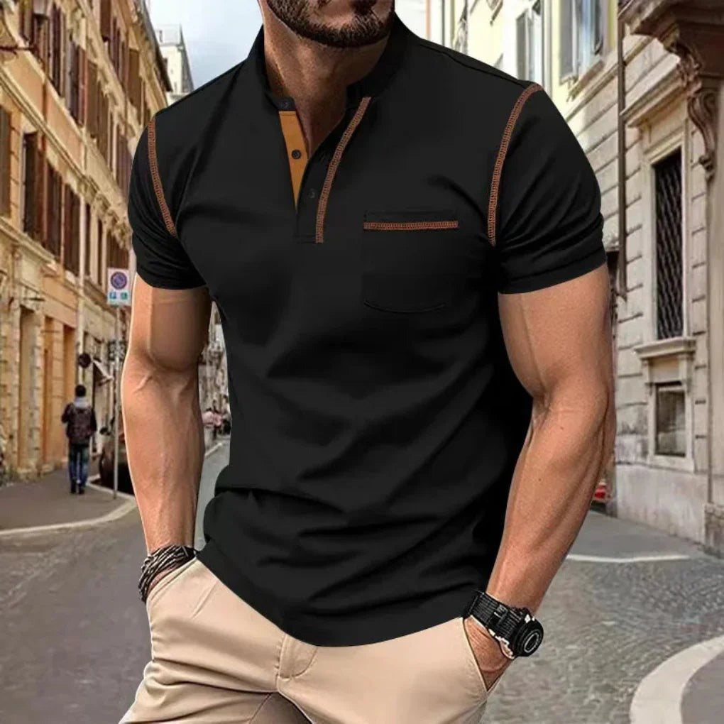 Men's Fitted Polo Shirt with Contrast Trim and Chest Pocket