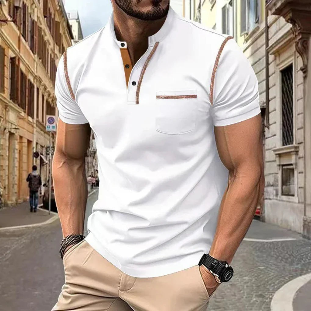 Men's Fitted Polo Shirt with Contrast Trim and Chest Pocket