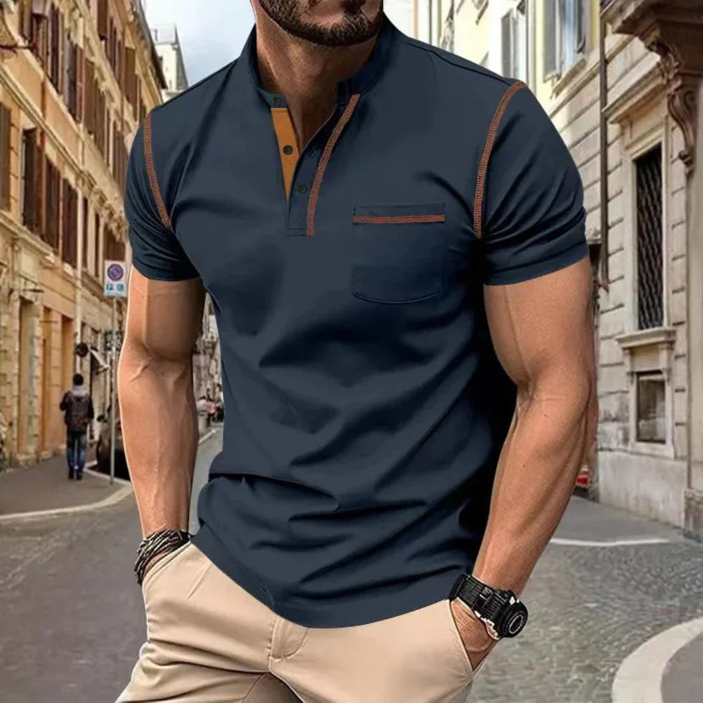 Men's Fitted Polo Shirt with Contrast Trim and Chest Pocket