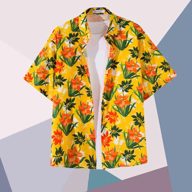 Men's Hawaiian Oversized Shirt with Camp Collar