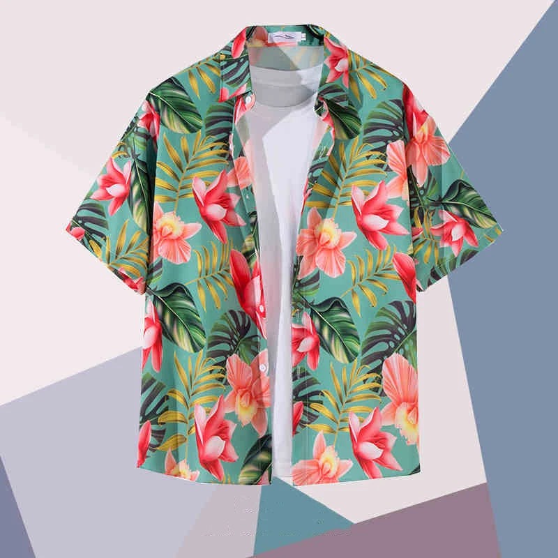 Men's Hawaiian Oversized Shirt with Camp Collar