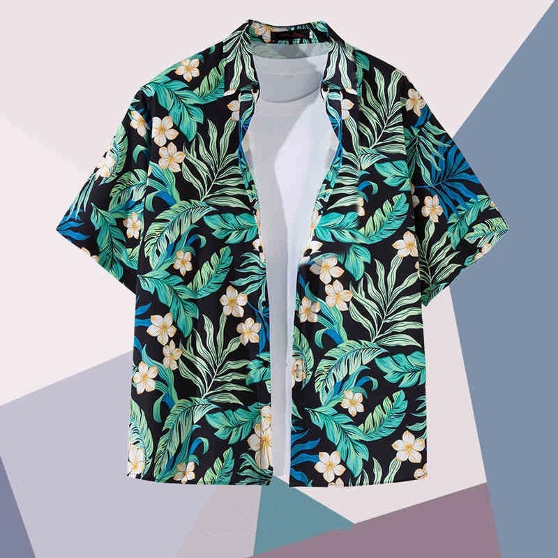 Men's Hawaiian Oversized Shirt with Camp Collar
