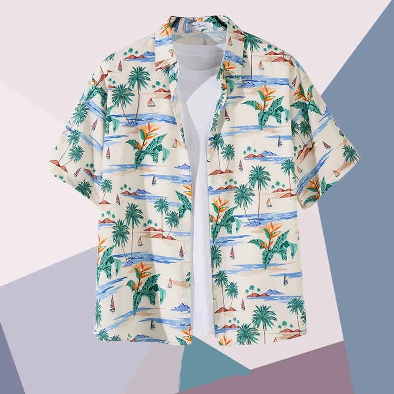 Men's Hawaiian Oversized Shirt with Camp Collar