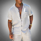 Men's Holiday Short Sleeve Shirt with Button Front and Chest Pocket