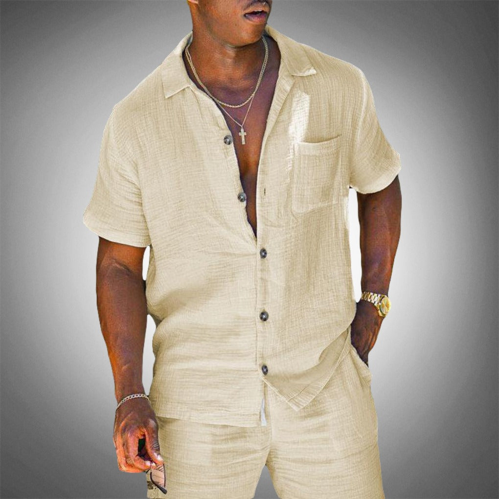Men's Holiday Short Sleeve Shirt with Button Front and Chest Pocket